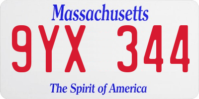 MA license plate 9YX344