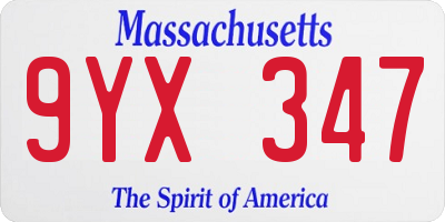 MA license plate 9YX347