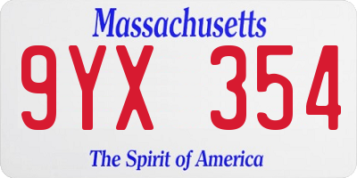 MA license plate 9YX354