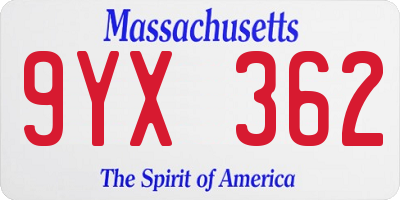 MA license plate 9YX362