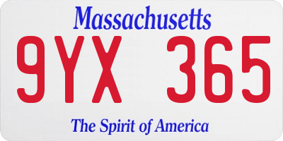 MA license plate 9YX365