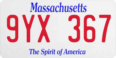 MA license plate 9YX367