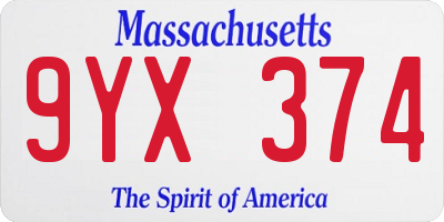 MA license plate 9YX374