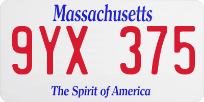 MA license plate 9YX375