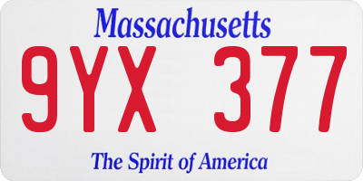 MA license plate 9YX377