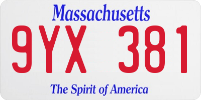 MA license plate 9YX381