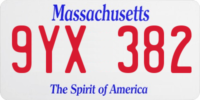 MA license plate 9YX382