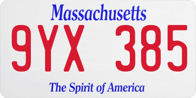 MA license plate 9YX385