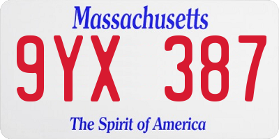 MA license plate 9YX387