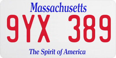 MA license plate 9YX389