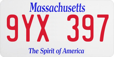 MA license plate 9YX397