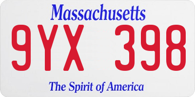 MA license plate 9YX398