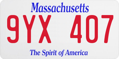 MA license plate 9YX407
