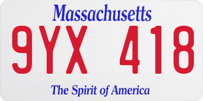 MA license plate 9YX418