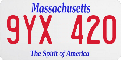 MA license plate 9YX420