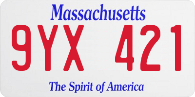 MA license plate 9YX421
