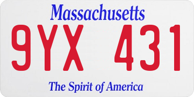 MA license plate 9YX431