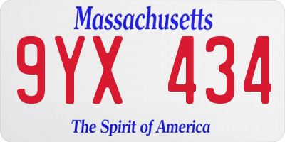 MA license plate 9YX434