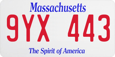 MA license plate 9YX443