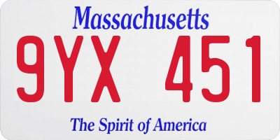 MA license plate 9YX451