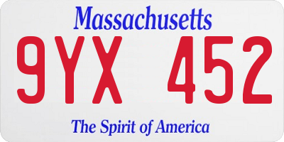 MA license plate 9YX452