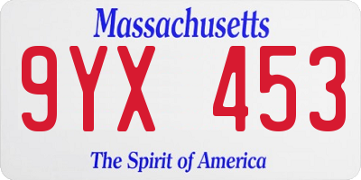 MA license plate 9YX453
