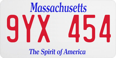 MA license plate 9YX454