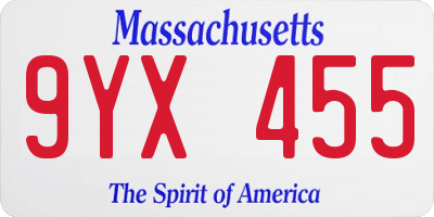 MA license plate 9YX455