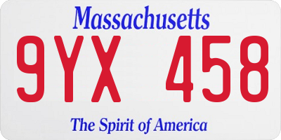MA license plate 9YX458