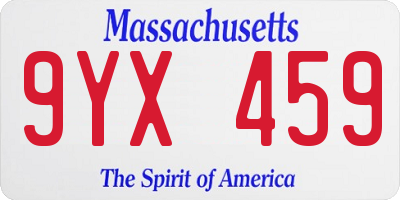 MA license plate 9YX459