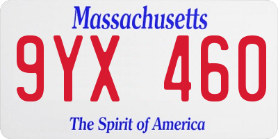 MA license plate 9YX460