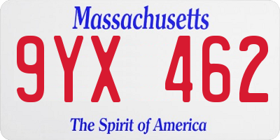 MA license plate 9YX462