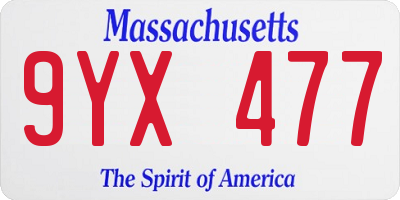 MA license plate 9YX477