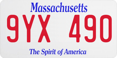 MA license plate 9YX490