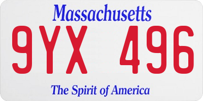 MA license plate 9YX496