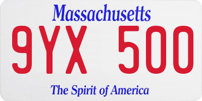 MA license plate 9YX500