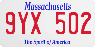 MA license plate 9YX502