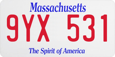 MA license plate 9YX531