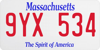MA license plate 9YX534