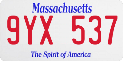 MA license plate 9YX537