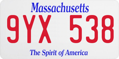 MA license plate 9YX538