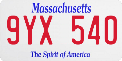 MA license plate 9YX540