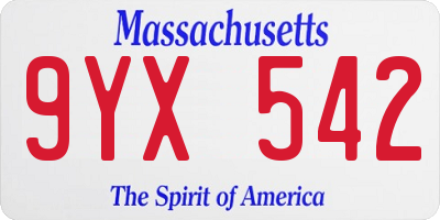 MA license plate 9YX542
