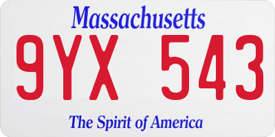 MA license plate 9YX543