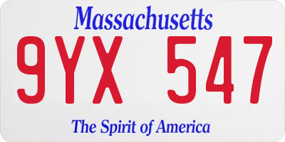 MA license plate 9YX547