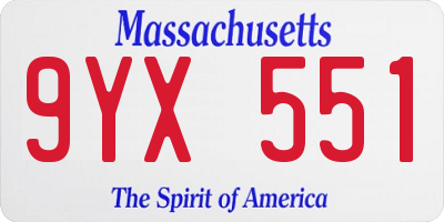 MA license plate 9YX551