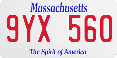 MA license plate 9YX560