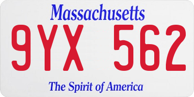 MA license plate 9YX562