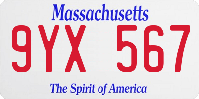 MA license plate 9YX567