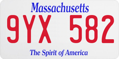 MA license plate 9YX582